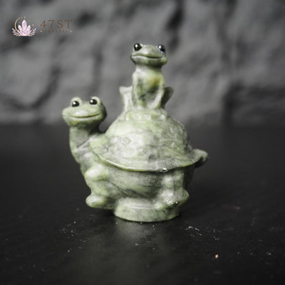 Serpentine Frog on Turtle Carving