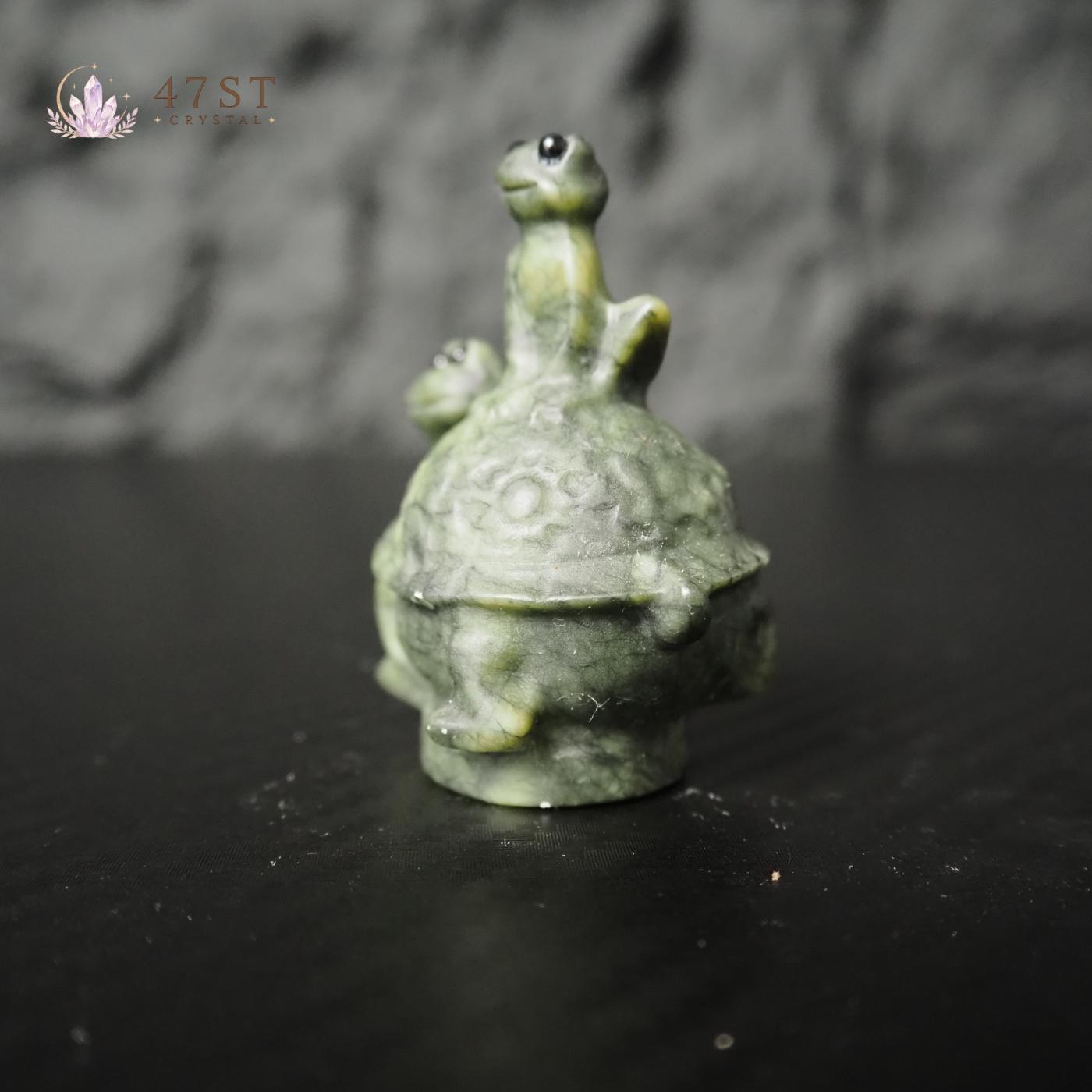 Serpentine Frog on Turtle Carving