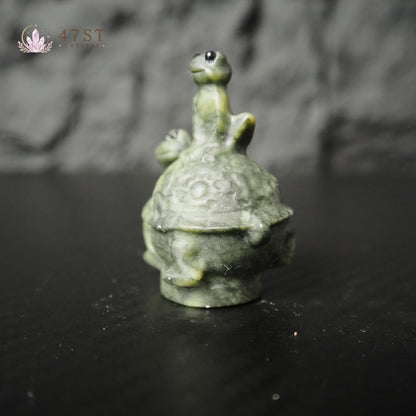 Serpentine Frog on Turtle Carving
