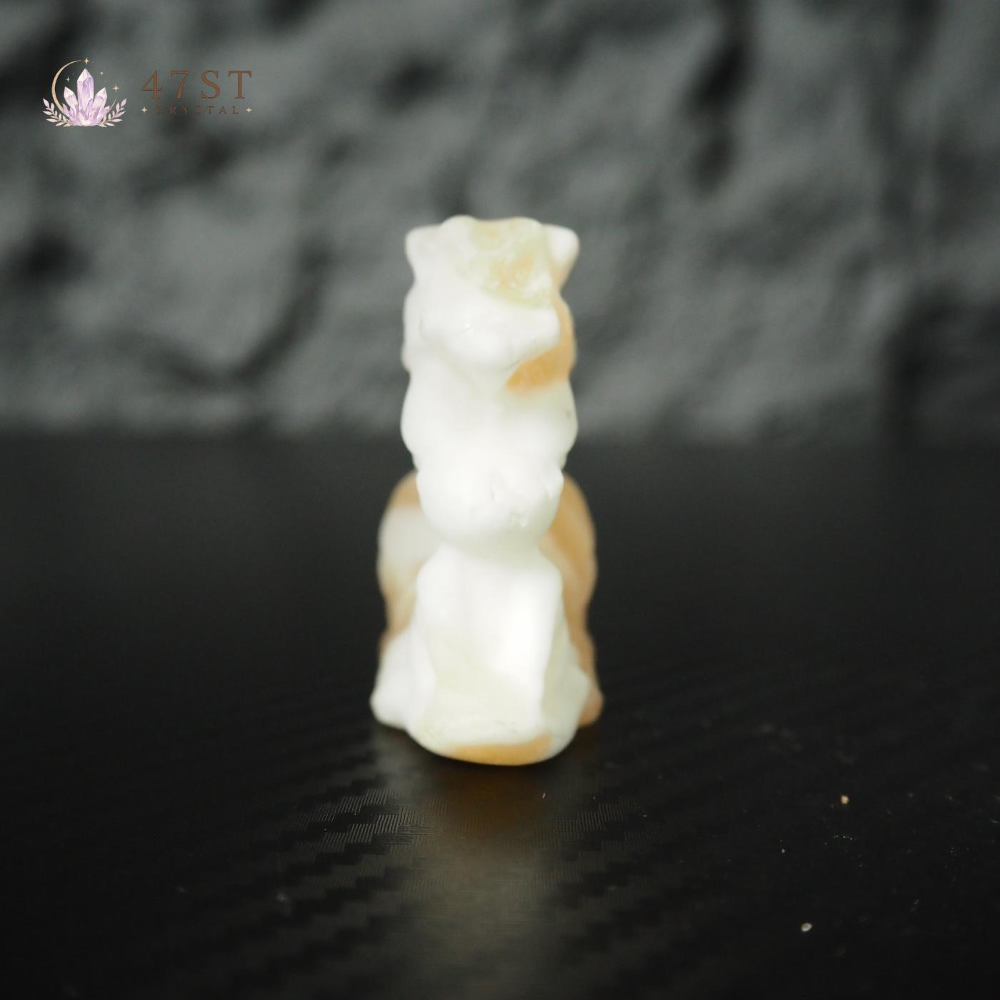 Orange Calcite Fox Carving