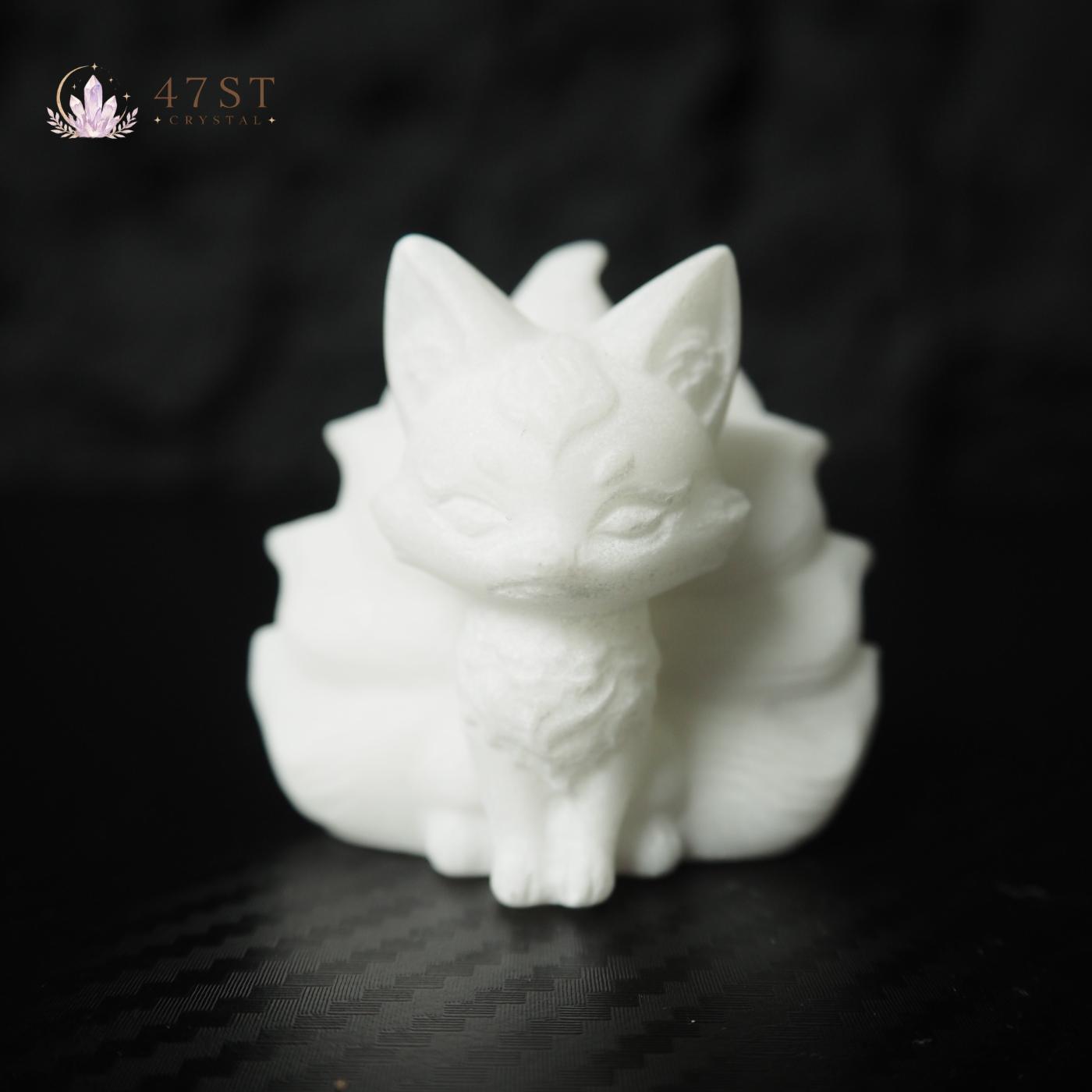 White Jade Nine Tail Fox Carving