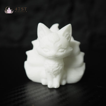 White Jade Nine Tail Fox Carving