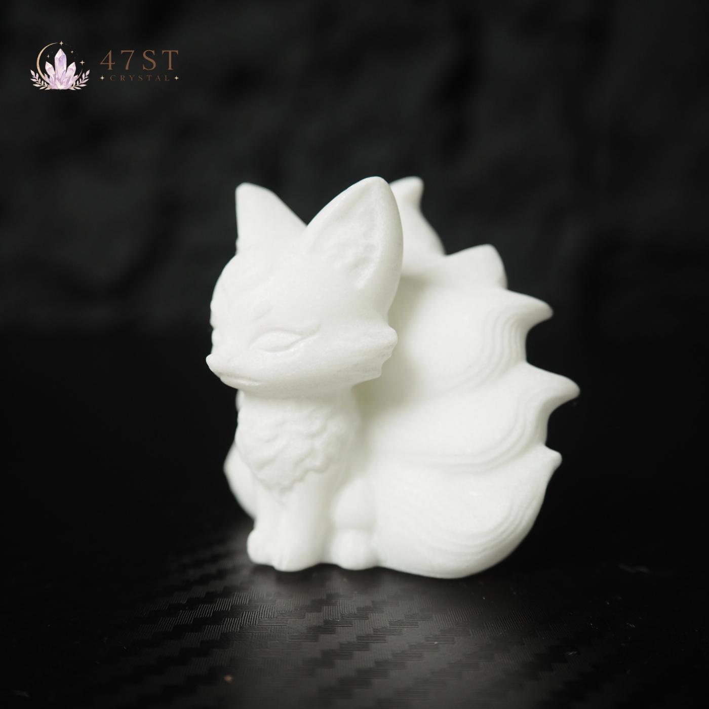 White Jade Nine Tail Fox Carving