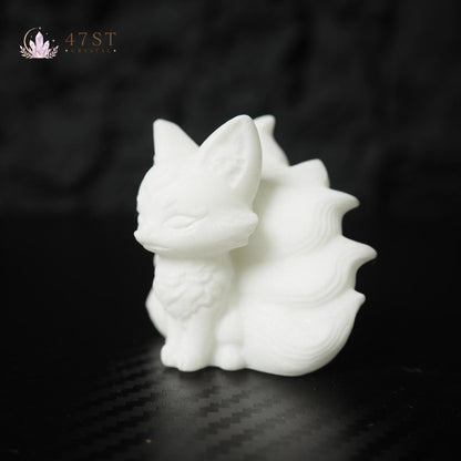 White Jade Nine Tail Fox Carving