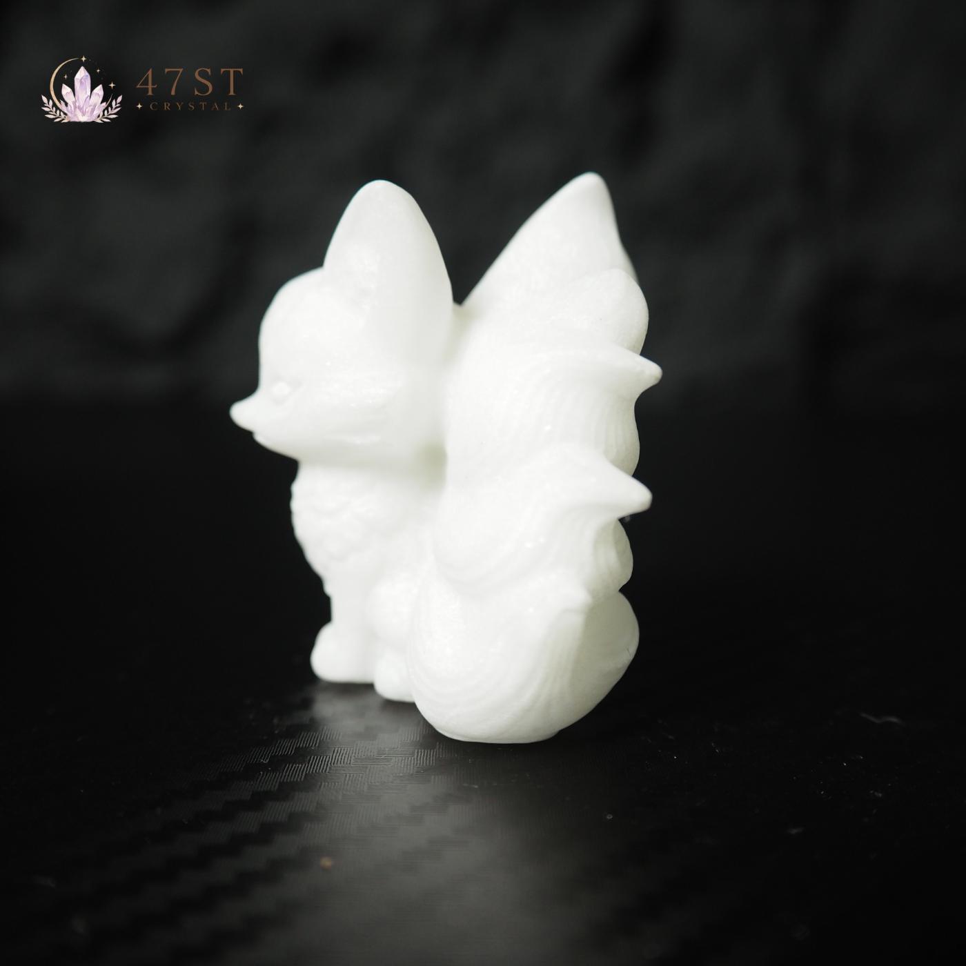 White Jade Nine Tail Fox Carving