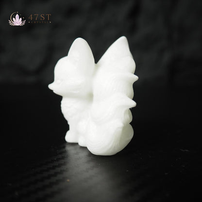 White Jade Nine Tail Fox Carving