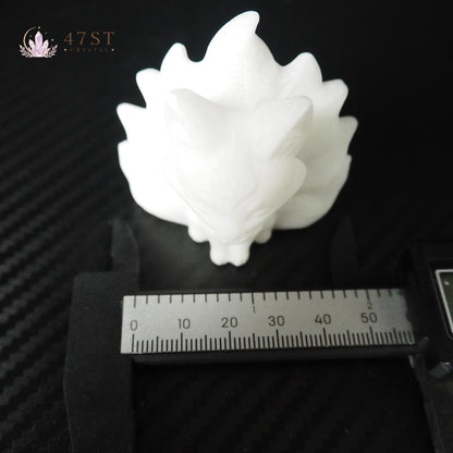 White Jade Nine Tail Fox Carving
