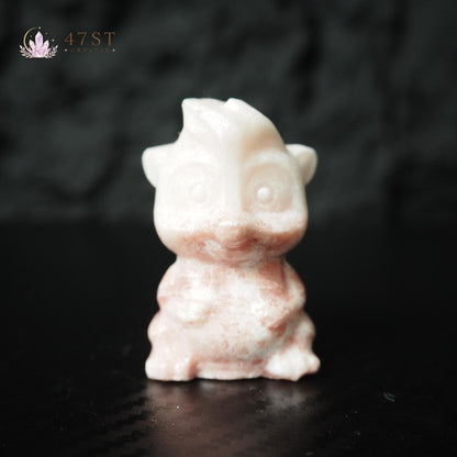 Pink Plum Blossom Jasper Squirrel Carving