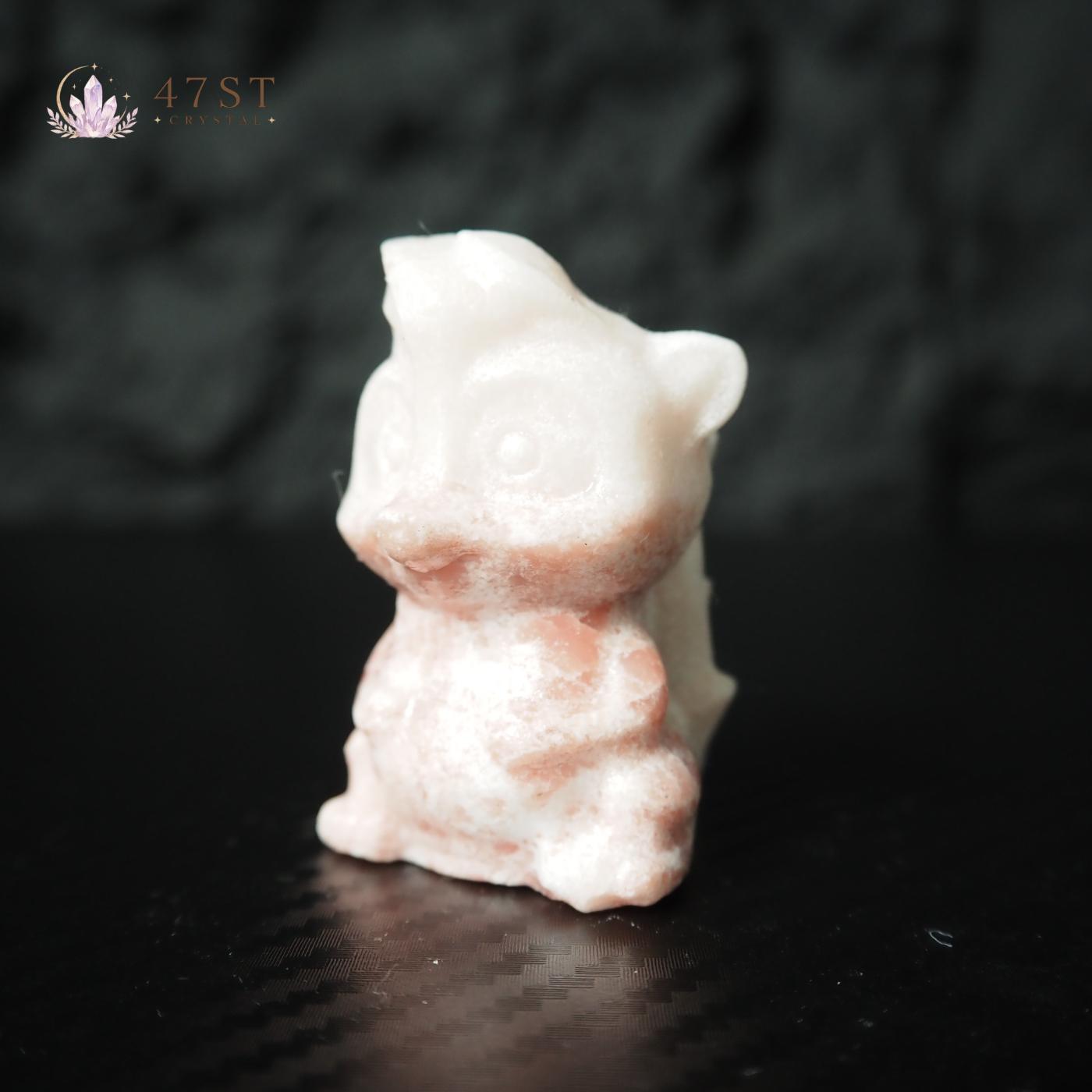 Pink Plum Blossom Jasper Squirrel Carving
