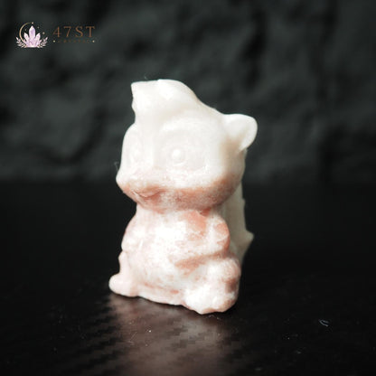 Pink Plum Blossom Jasper Squirrel Carving