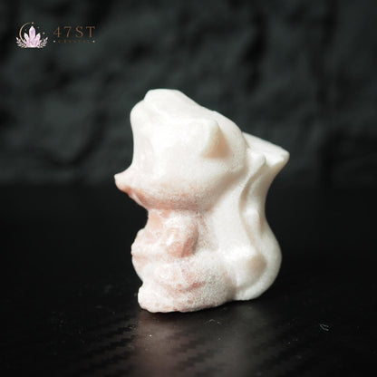 Pink Plum Blossom Jasper Squirrel Carving