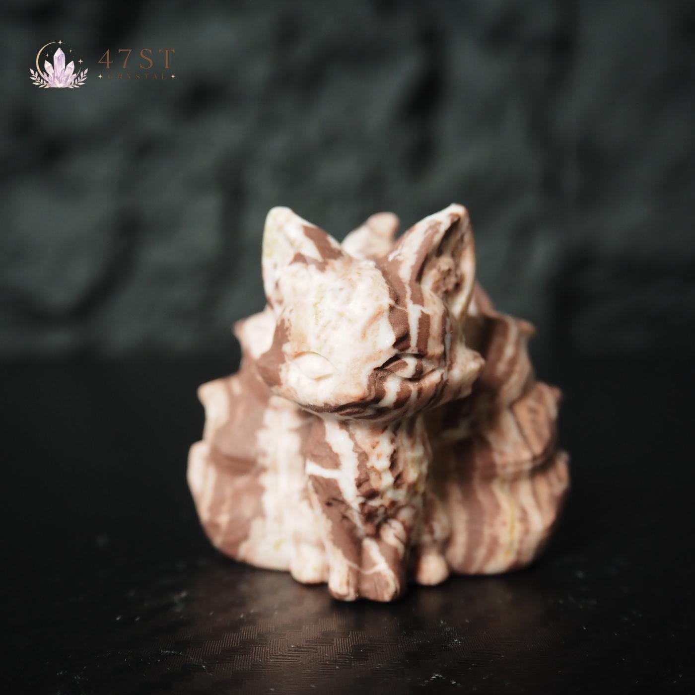 Red Zebra Jasper Nine Tail Fox Carving