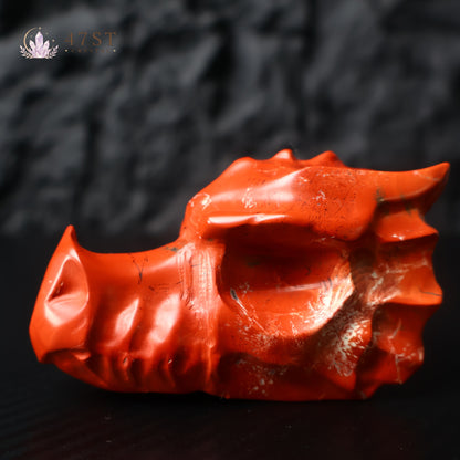 Red Jade Dragon Head Carving