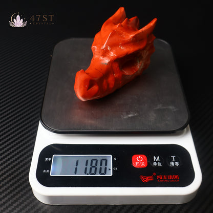 Red Jade Dragon Head Carving