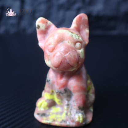 Red Jasper French Bulldog Carving