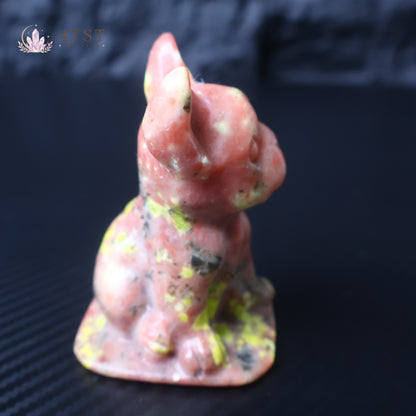 Red Jasper French Bulldog Carving