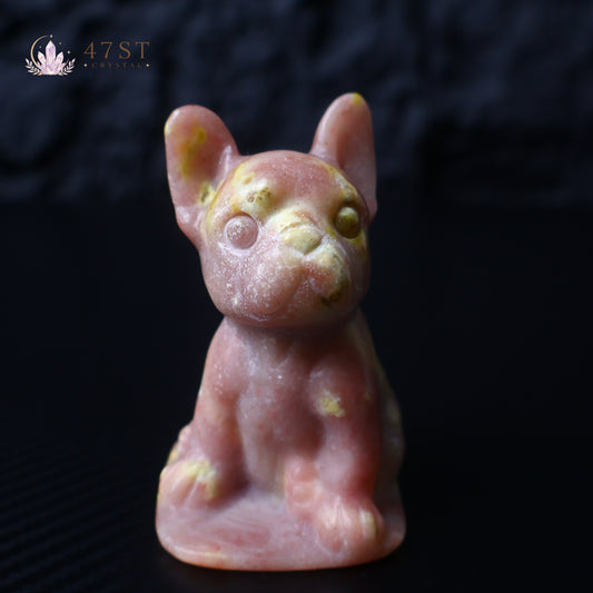 Red Jasper French Bulldog Carving