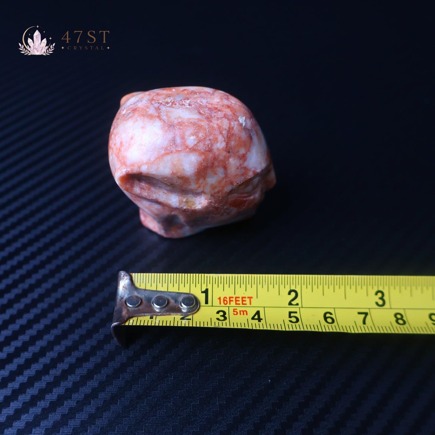 Red Lace Agate Alien Head Carving