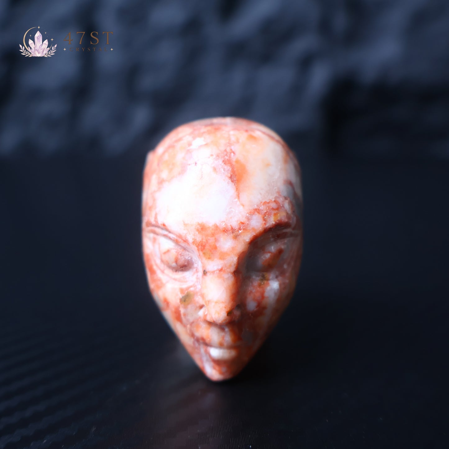 Red Lace Agate Alien Head Carving