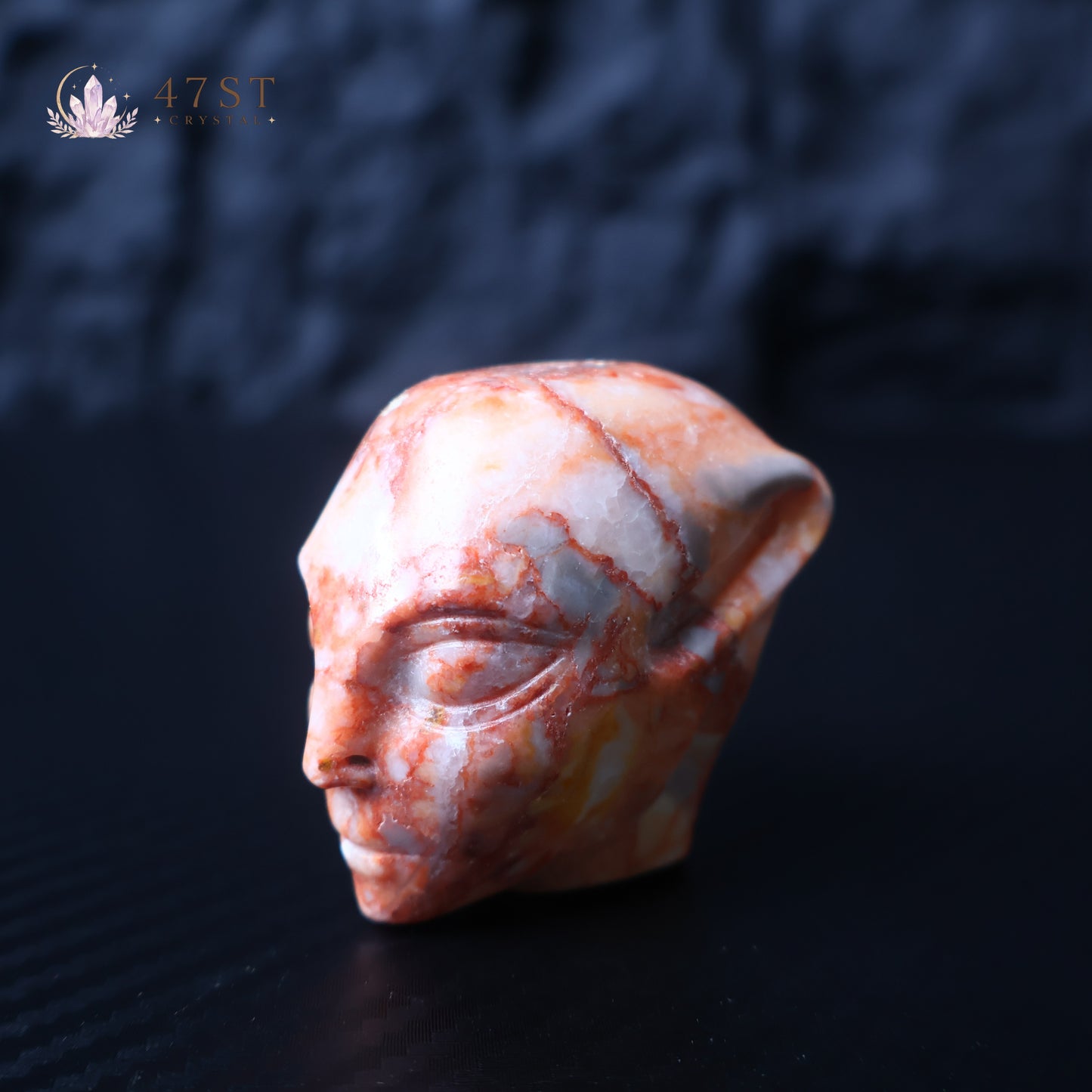 Red Lace Agate Alien Head Carving