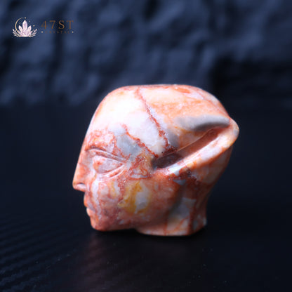 Red Lace Agate Alien Head Carving