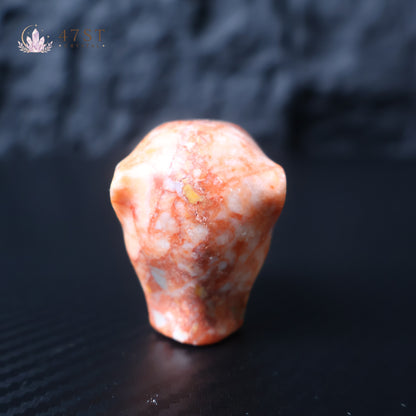 Red Lace Agate Alien Head Carving