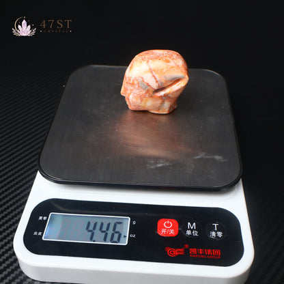 Red Lace Agate Alien Head Carving