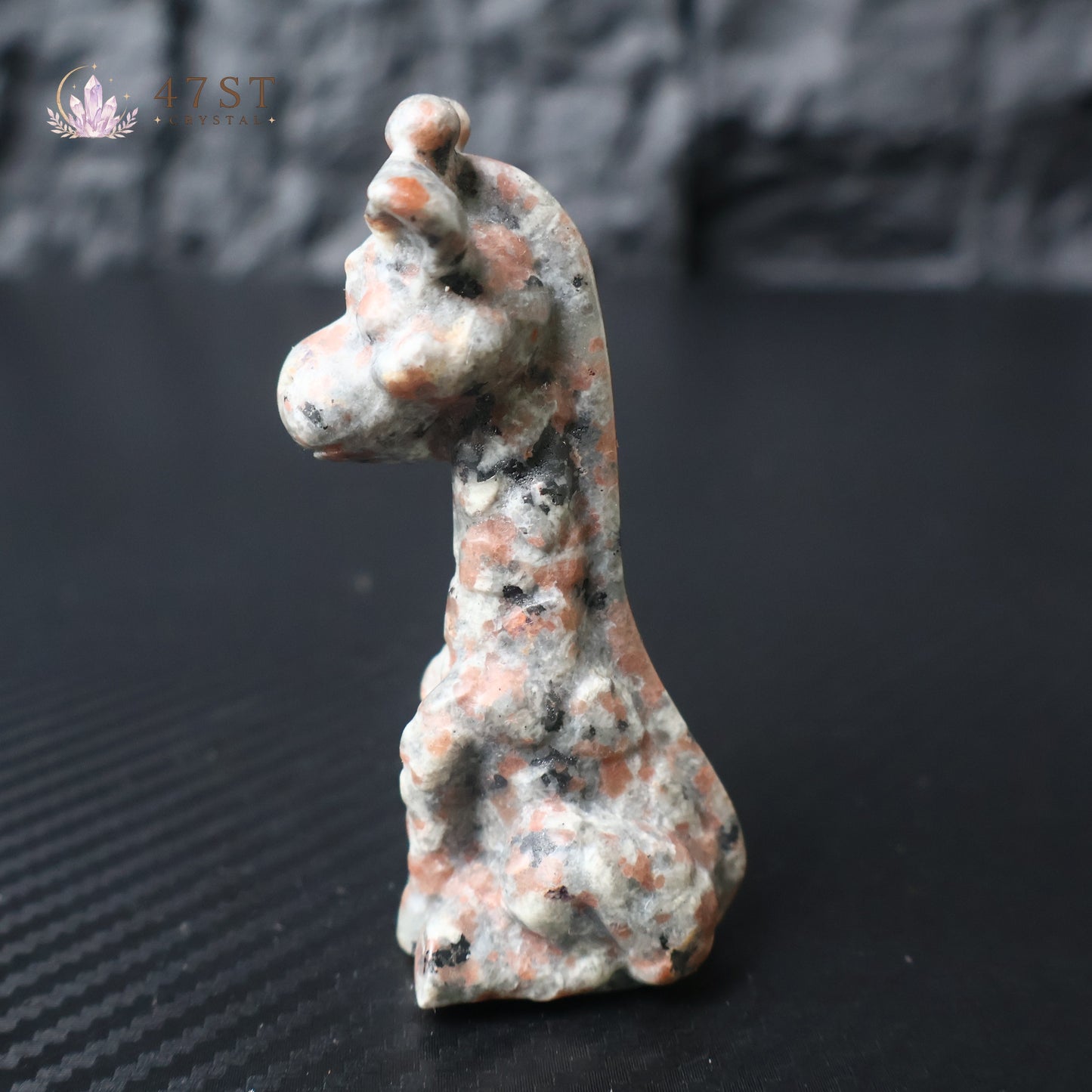 Red Snowflake Obsidian Giraffe Carving