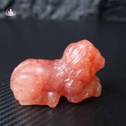 Strawberry Quartz Lion Carving