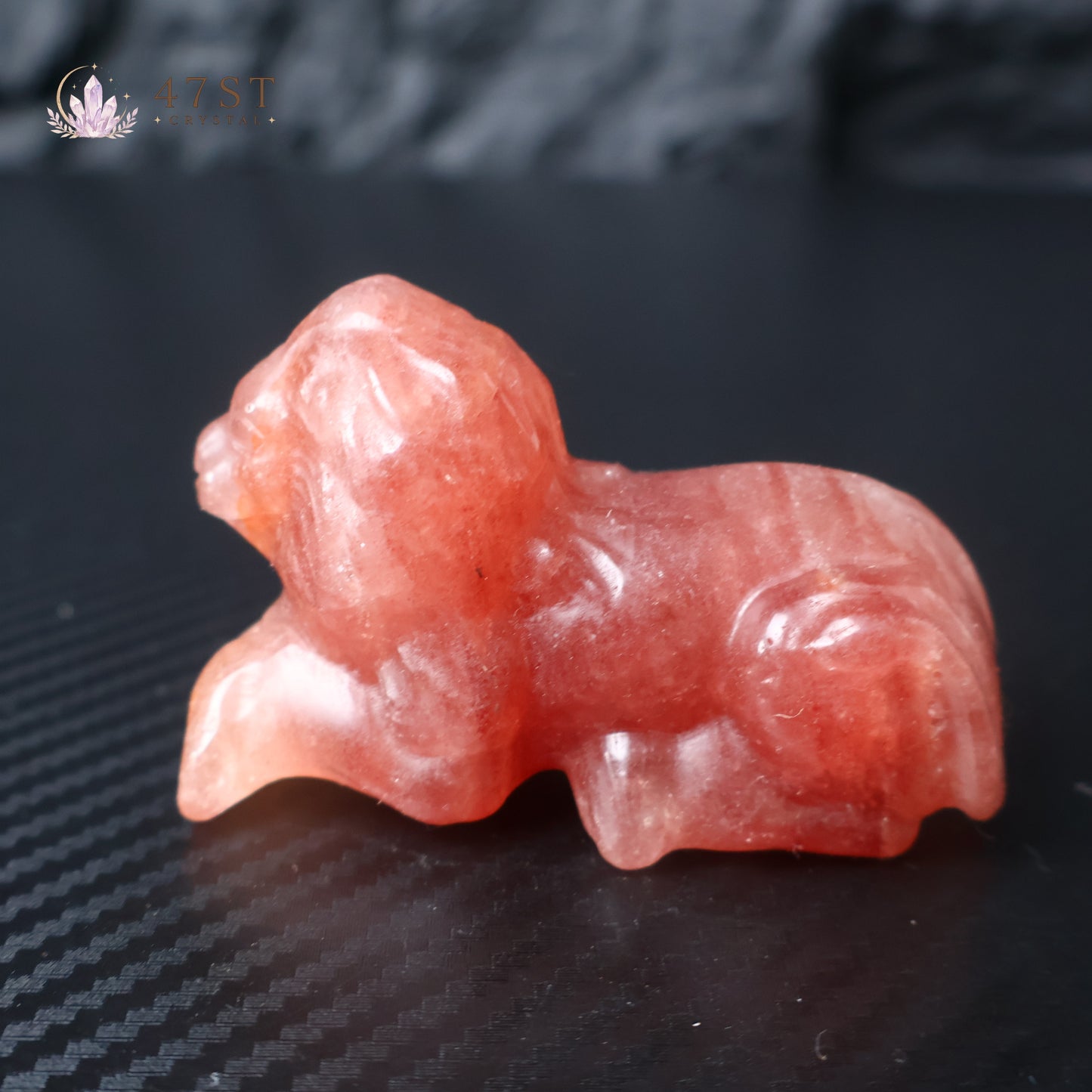 Strawberry Quartz Lion Carving