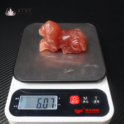 Strawberry Quartz Lion Carving