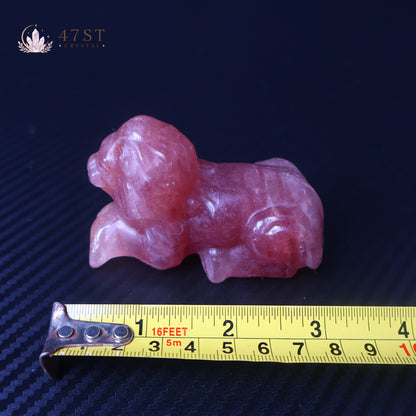 Strawberry Quartz Lion Carving