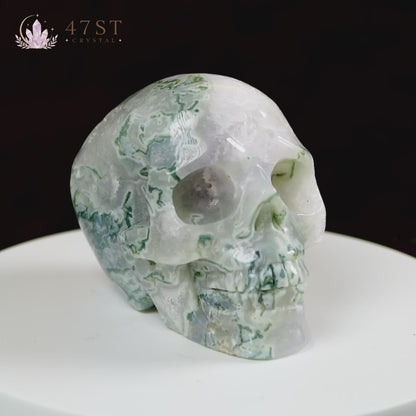 Moss Agate Skull Crystal Carving