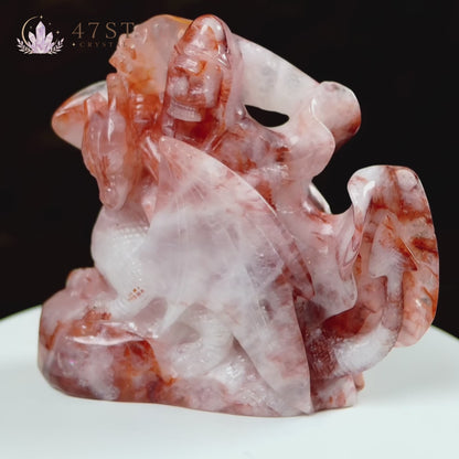 Fire Quartz Skeleton Soldier & Dragon Carving