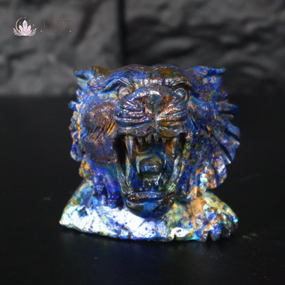 Azurite Tiger Head Mineral Carving