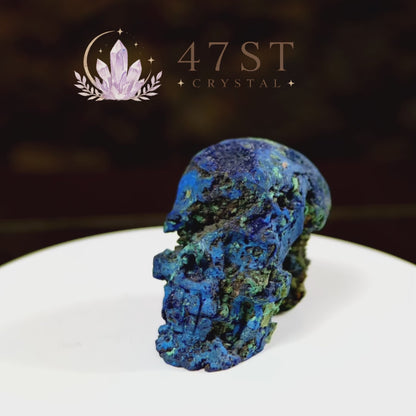 Azurite Skull Carving