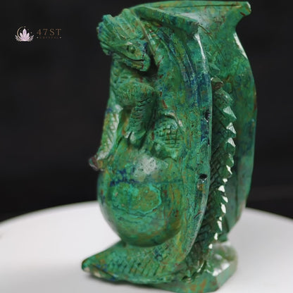 Azurite Dragon Crystal Carving