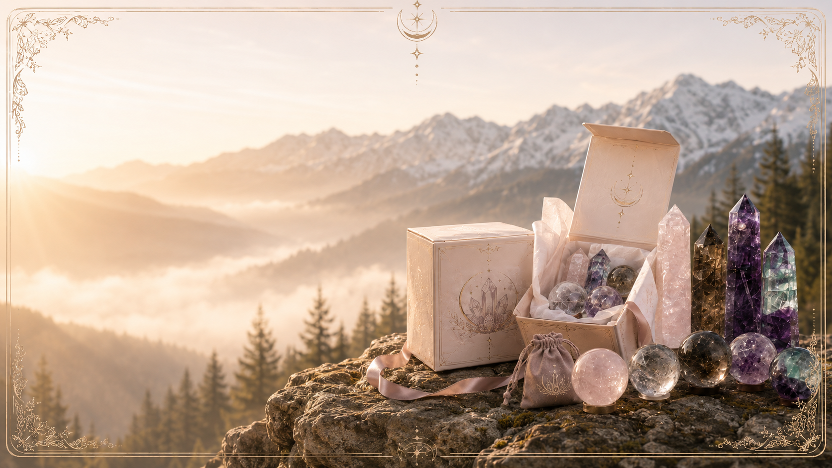 Open Crystal Mystery Box with natural crystals
